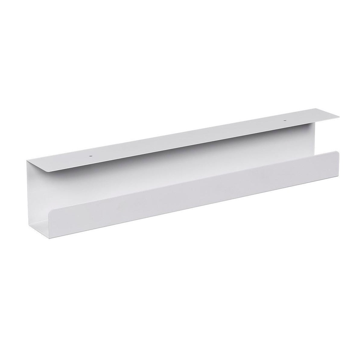 White Monoprice Workstream product 33815 low-profile steel under-desk cable tray on a white background.