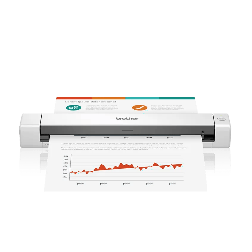 Brother DS-640 compact white mobile document scanner shown from the front.