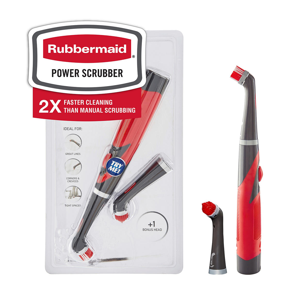 Rubbermaid Reveal Power Scrubber model 2057486 with its all-purpose and grout heads.