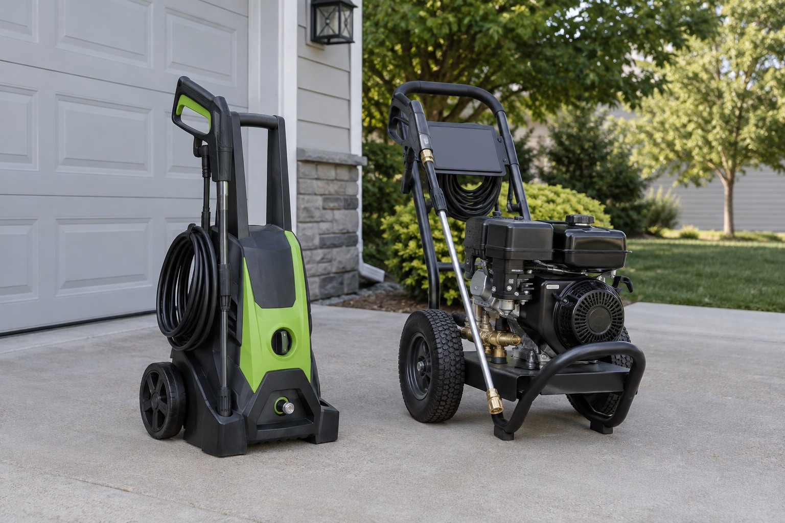AI illustration of generic equipment for Electric or Gas Pressure Washer? Look Beyond PSI; not the named products.