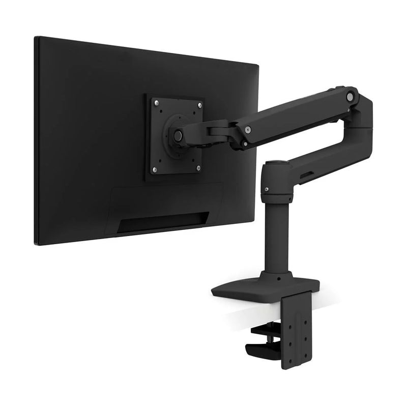 Matte-black Ergotron LX 45-241-224 arm showing its two-piece desk clamp; the pictured monitor is not included.