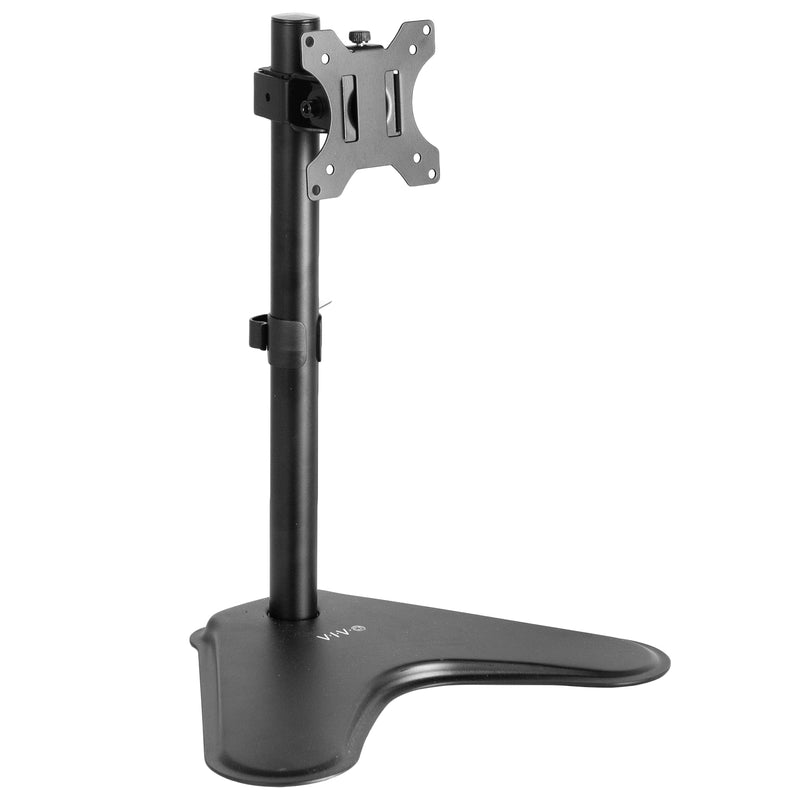 Black VIVO STAND-V001H freestanding monitor stand with a steel base and VESA mounting plate.