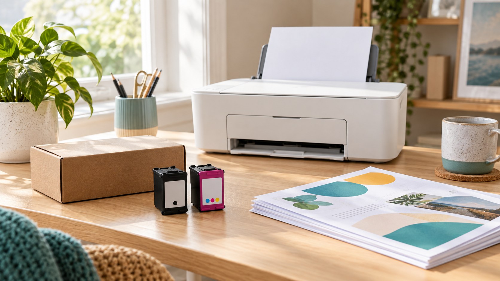 AI illustration of generic equipment for Ink Subscription or Buy Your Own? Compare a Year of Printing; not the named products.