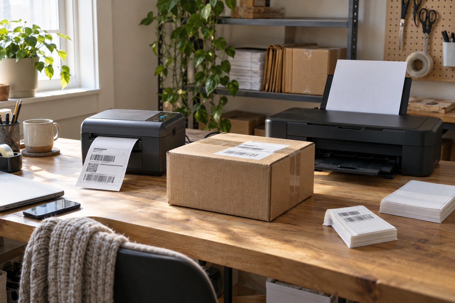 AI illustration of generic equipment for Thermal Labels or Inkjet? Build a Packing Routine That Works; not the named products.