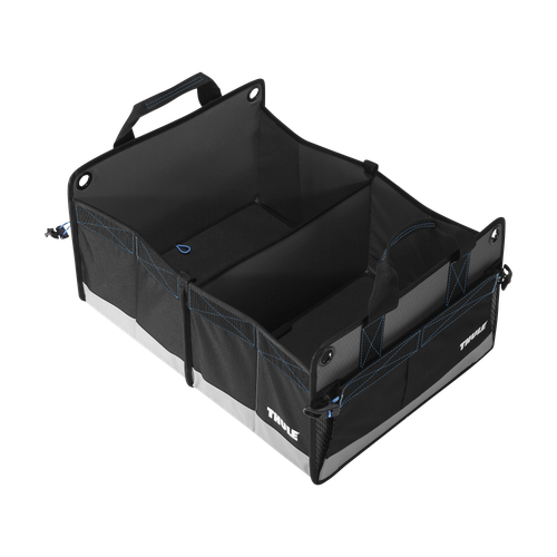 Black Thule Go Box Large model 306930 shown open with dividers on a white background.