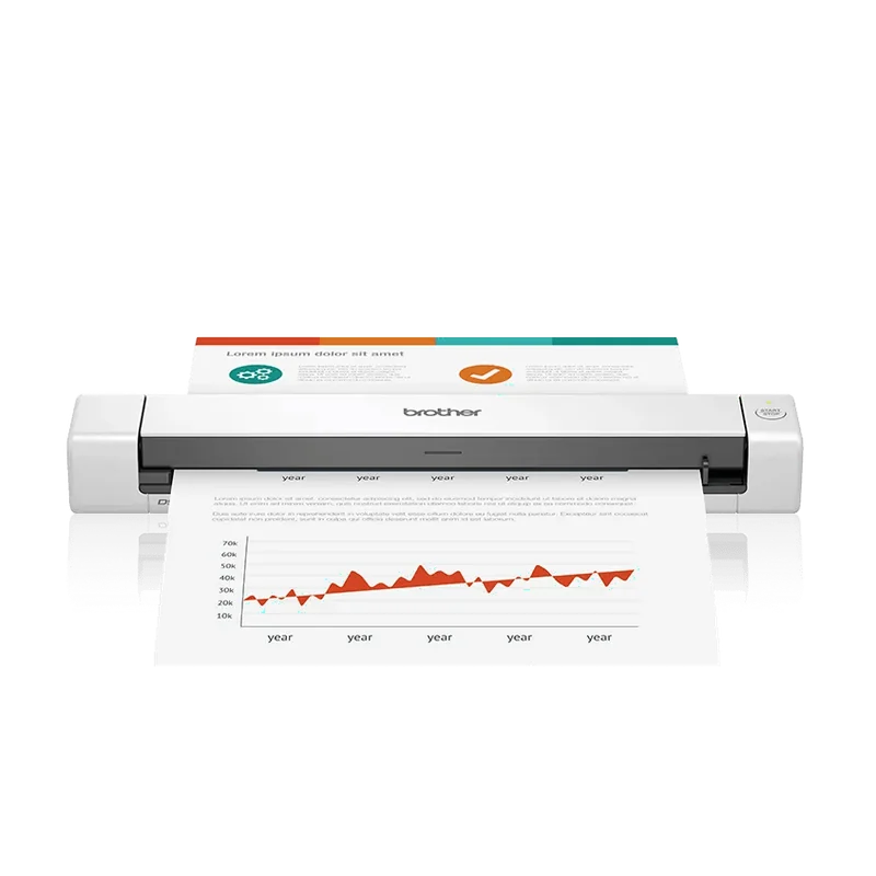 Brother DS-640 compact white mobile document scanner shown from the front.