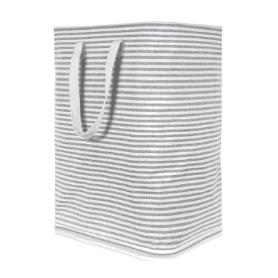 Gray-and-white striped Lifewit 72-liter freestanding soft laundry hamper with two long fabric handles.