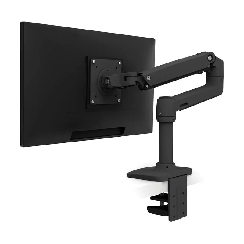 Matte-black Ergotron LX 45-241-224 arm showing its two-piece desk clamp; the pictured monitor is not included.