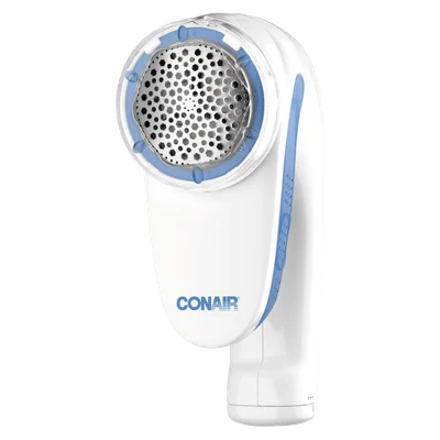 Conair CLS1X battery-operated fabric shaver with adjustable guard and lint chamber on a white background.