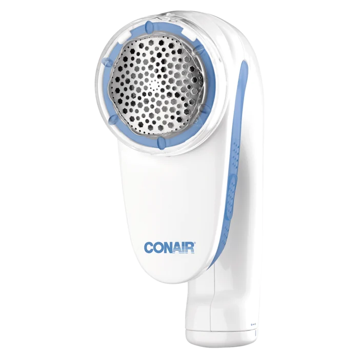 Conair CLS1X battery-operated fabric shaver with adjustable guard and lint chamber on a white background.